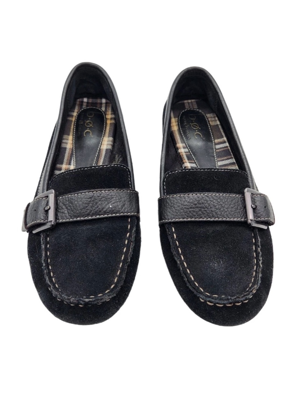 b.o.c Black Suede Loafer Flats Buckle Slip-On Comfort Rubber Sole Round Toe 6M